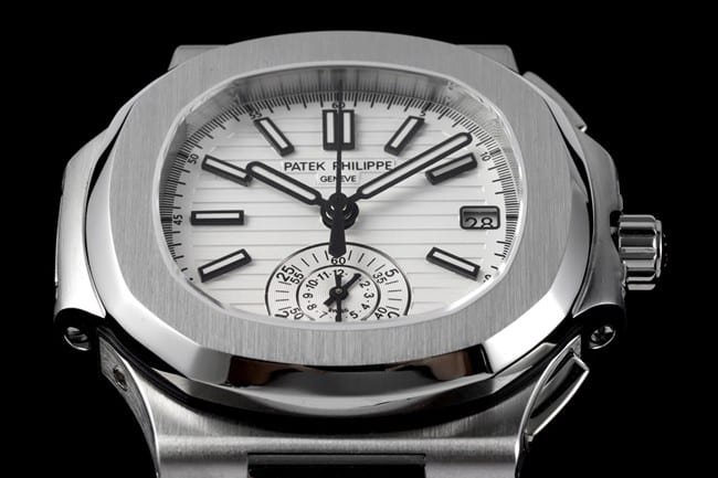 3K FactoryPatek Philippetop-tier replica watch Nautilus multifunctional chronograph men's white dialsteel bracelet watch front view