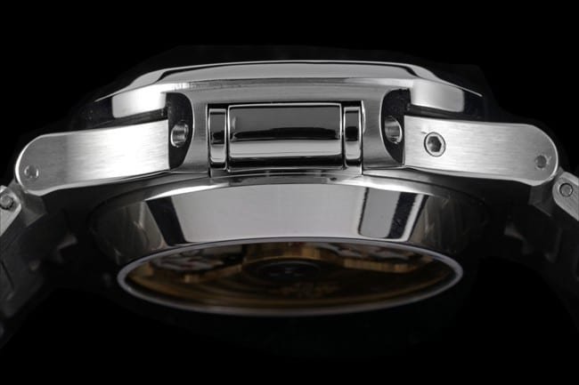 3K FactoryPatek Philippetop-tier replica watch Nautilus multifunctional chronograph men's white dialsteel bracelet watch side view