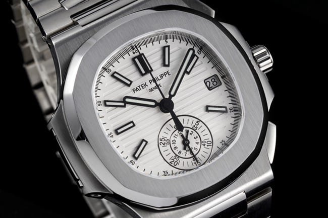 3K FactoryPatek Philippetop-tier replica watch Nautilus multifunctional chronograph men's white dialsteel bracelet watch front view