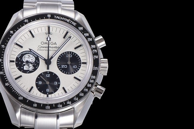 Top replica Omega men's watch, white dial, steel bracelet, Snoopy series, automatic mechanical watch, detailed pictures