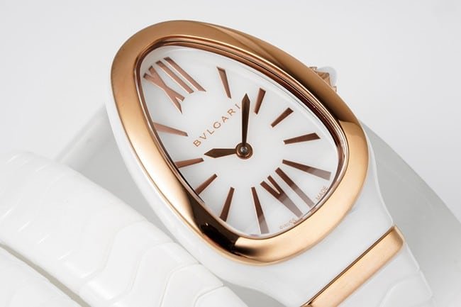 BV factory top-tier replica watch Bvlgariquartz women's white dialceramicbracelet watch front view