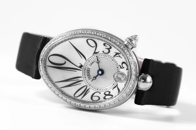 ZF Factory Breguet top-tier replica watch women's white dial black belt Queen of Naples leather strap watch front view