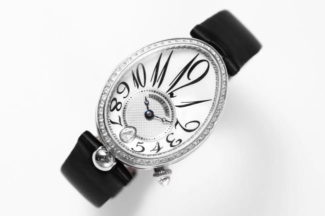 ZF Factory Breguet top-tier replica watch women's white dial black belt Queen of Naples leather strap watch front view