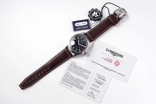 ZF Longinestop-tier replica watch Pioneer series fully automatic movement men's blue dial brown belt watch front view