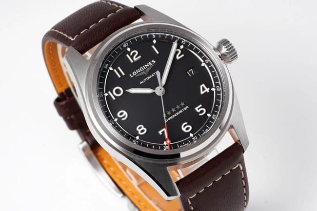 ZF Longinestop-tier replica watch Pioneer series fully automatic movement men's blue dial brown belt watch front view