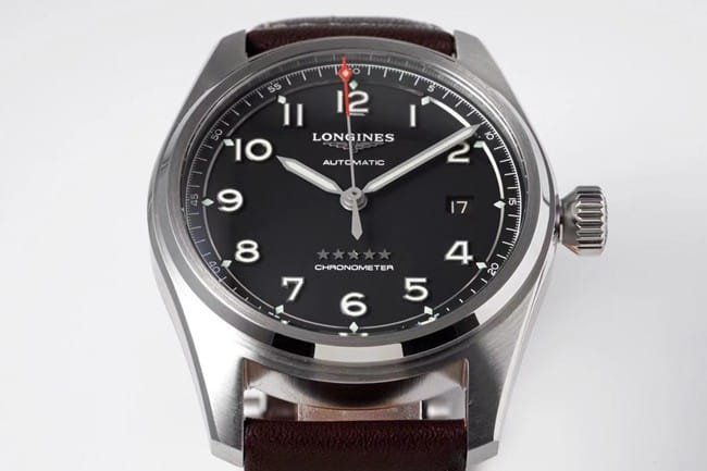 ZF Longinestop-tier replica watch Pioneer series fully automatic movement men's blue dial brown belt watch front view
