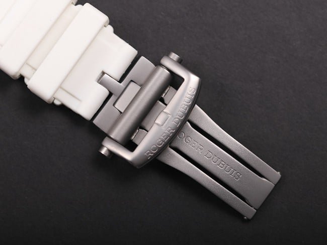 JB Factory Top Replica Roger Dubuis Excalibur Series Automatic Mechanical Tourbillon Black Dial White Rubber Strap Watch Buckle Photo