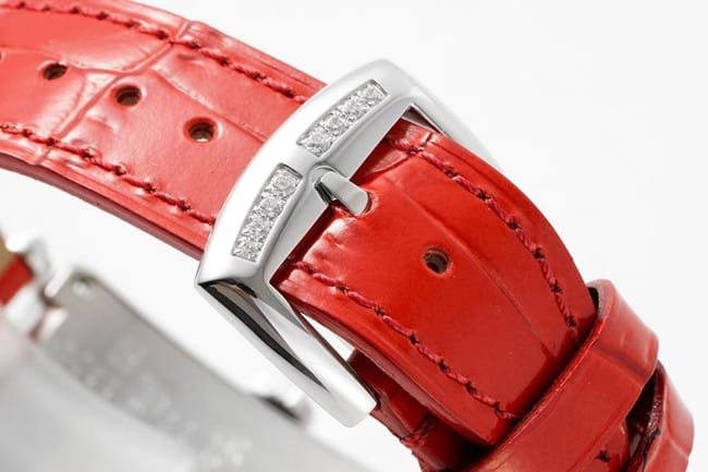ZF Factory Frank Muller top-tier replica watch quartzLONG ISLAND series ladies white dial red strap watch clasp picture