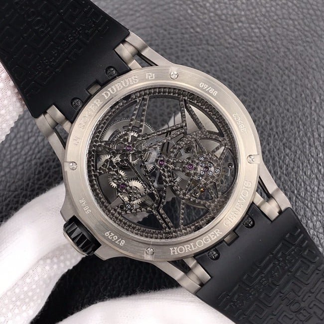 BBR factory top-tier replica watch Roger Dubuis men's black dialrubber strap manual winding tourbillon watch movement picture