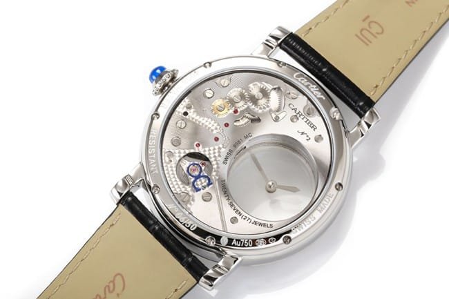 top-tier replica watch Cartier men's white dial black belt fully automatic movementleather strap watch movement picture