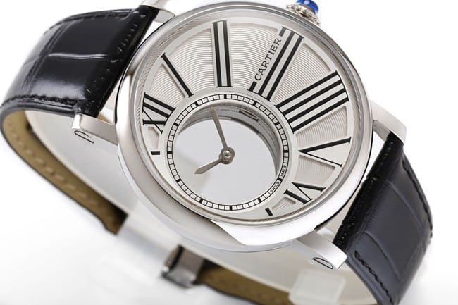 top-tier replica watch Cartier men's white dial black belt fully automatic movementleather strap watch front view