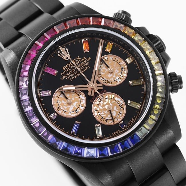Rolextop-tier replica watch Daytona series black dial black belt mechanical watch front view