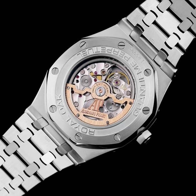 Audemars Piguettop-tier replica watch automatic movement men's black dialsteel braceletRoyal Oak series watch movement picture
