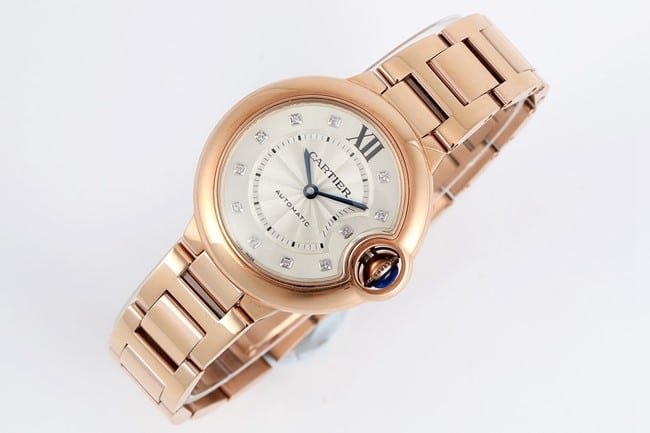 V6 factory Cartiertop-tier replica watch automatic movementsteel bracelet blue balloon series women's white dial watch front view