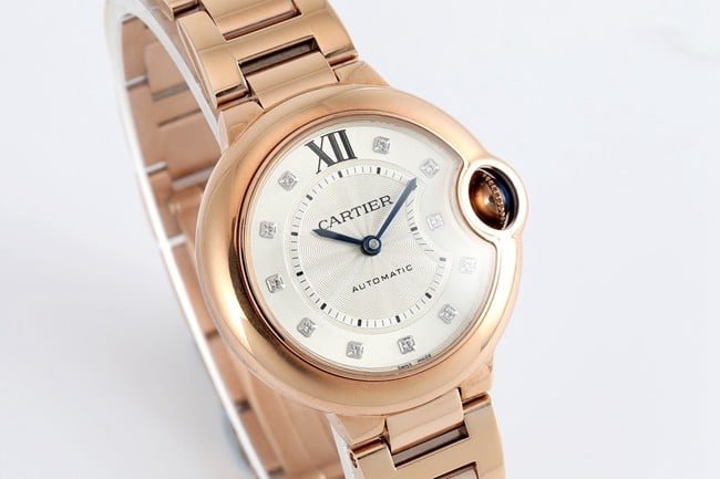 V6 factory Cartiertop-tier replica watch automatic movementsteel bracelet blue balloon series women's white dial watch front view