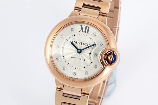 V6 factory Cartiertop-tier replica watch automatic movementsteel bracelet blue balloon series women's white dial watch front view