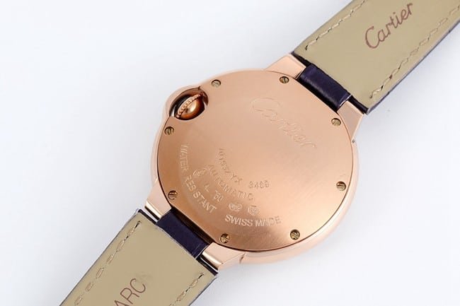 V6 factory Cartiertop-tier replica watch blue balloon series 33mm automatic movement white dial blue belt ladies watch back cover picture