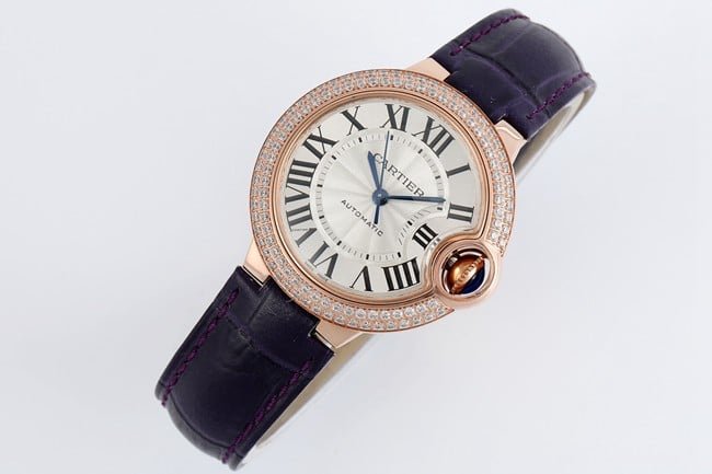V6 factory Cartiertop-tier replica watch blue balloon series 33mm automatic movementwhite dial blue belt ladies watch front view