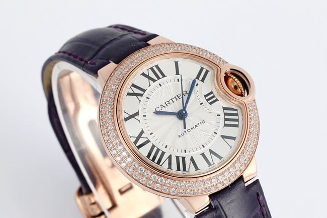V6 factory Cartiertop-tier replica watch blue balloon series 33mm automatic movementwhite dial blue belt ladies watch front view