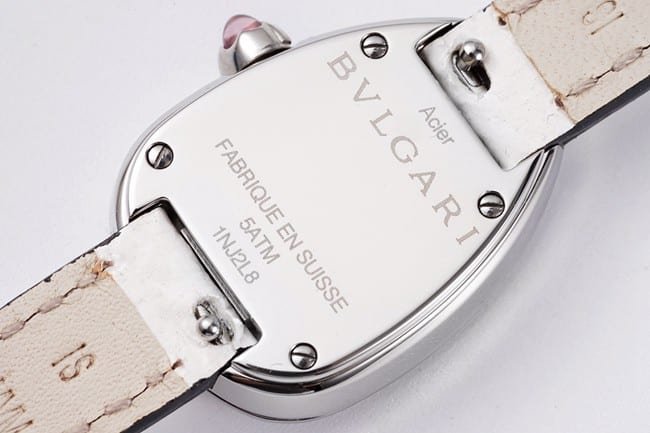 BV factory top-tier replica watch BvlgariquartzSerpenti series women's white dialleather strap watch back cover picture