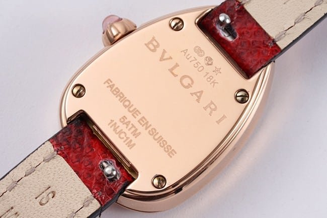 BV factory top-tier replica watch Bvlgari women's red plate red strap Serpenti series quartzleather strap watch back cover picture