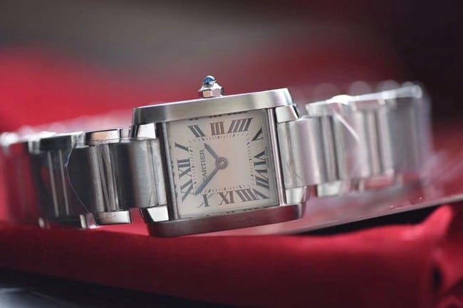 8848F factory top-tier replica watch Cartier women's white dialsteel bracelet tank series quartz watch front view