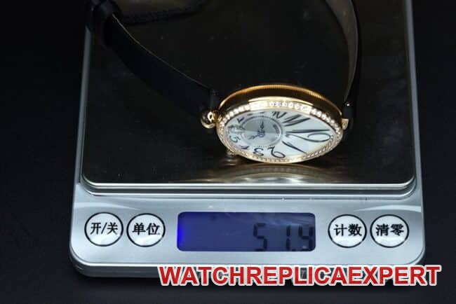 ZF Factorytop-tier replica watch Breguet Naples ladies' watchwhite dial black belt diamond-set mother-of-pearl full automatic movement watch weight chart