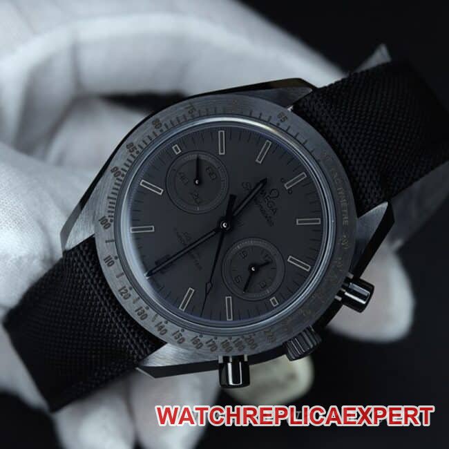 top-tier replica watch OmegaOM Speedmaster Dark Side of the Moon ceramic material 9300chronographmovement men's black dial nylon strap cool watch front view