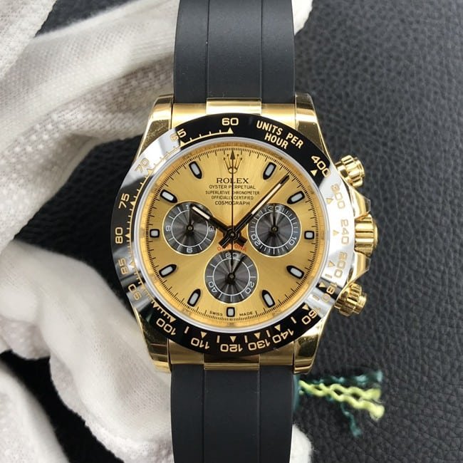 Rolex Cosmograph Daytona 1:1 Super Clone Champagnerfarbenes Zifferblatt mit Keramiklünette und Chronographenwerk M116518ln-0048 — detailed review and buying guide | Watch Replica Expert