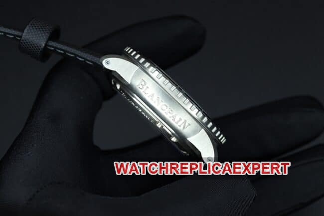 ZF FactoryBlancpain watch fifty fathoms top-tier replica men's black dial nylon strap mechanical movement side view
