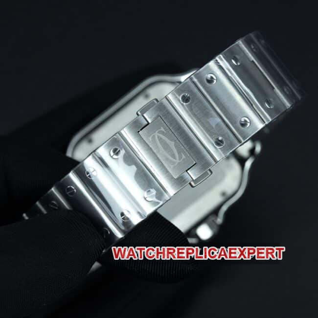 BV Factory Cartier Top Replica Watch Men's White Dial Steel Band New Santos Automatic Mechanical Watch Clasp Photos