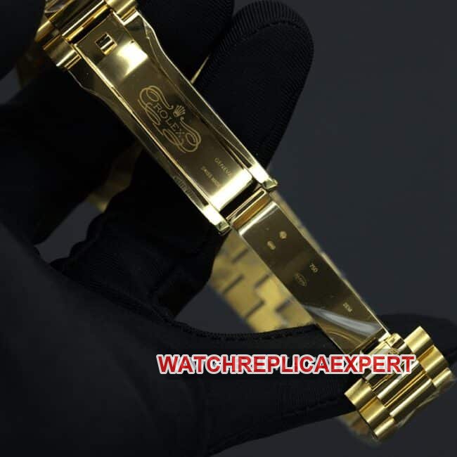 Rolex top replica watches men's black plate gold band double calendar automatic mechanical watch buckle figure