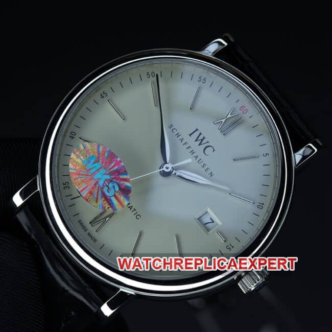 MKS Factory IWC Top Replica Watch Portugieser Series Automatic Mechanical Men's White Dial Black Strap Front View