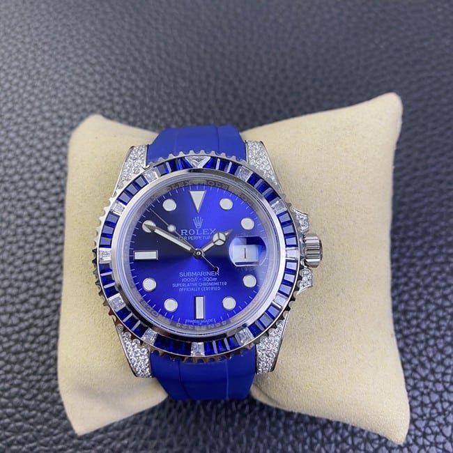 Rolex Herrenuhr Submariner Super Clone, blaues Zifferblatt mit Diamanten, blaues Kautschukarmband, vollautomatisches mechanisches Uhrwerk — detailed review and buying guide | Watch Replica Expert