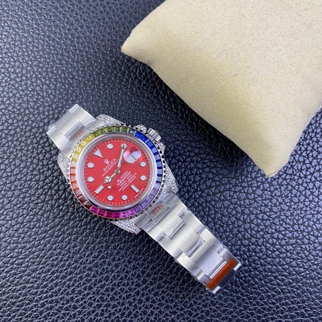 Rolextop-tier replica fully automatic movementSubmariner series red plate steel bracelet watch front view