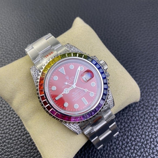 Rolextop-tier replica fully automatic movementSubmariner series red plate steel bracelet watch front view