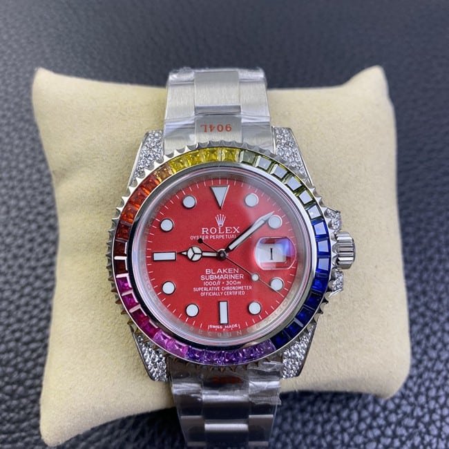 Rolextop-tier replica fully automatic movementSubmariner series red plate steel bracelet watch front view