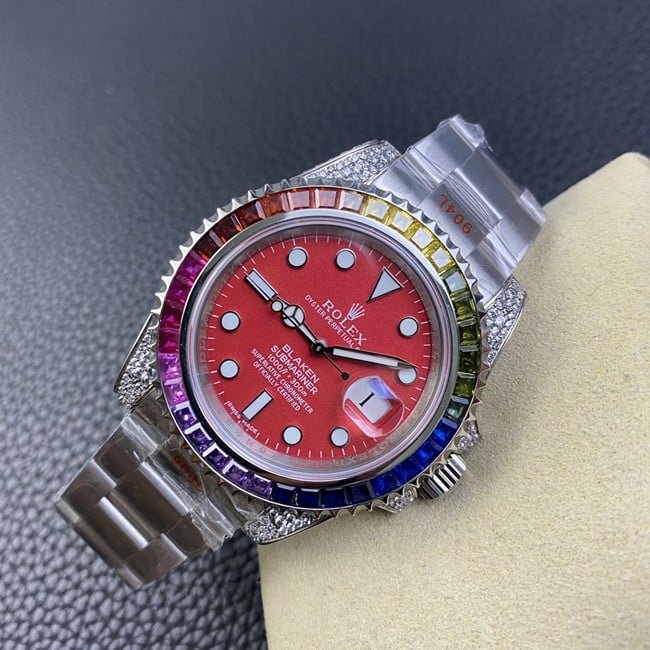 Rolextop-tier replica fully automatic movementSubmariner series red plate steel bracelet watch front view
