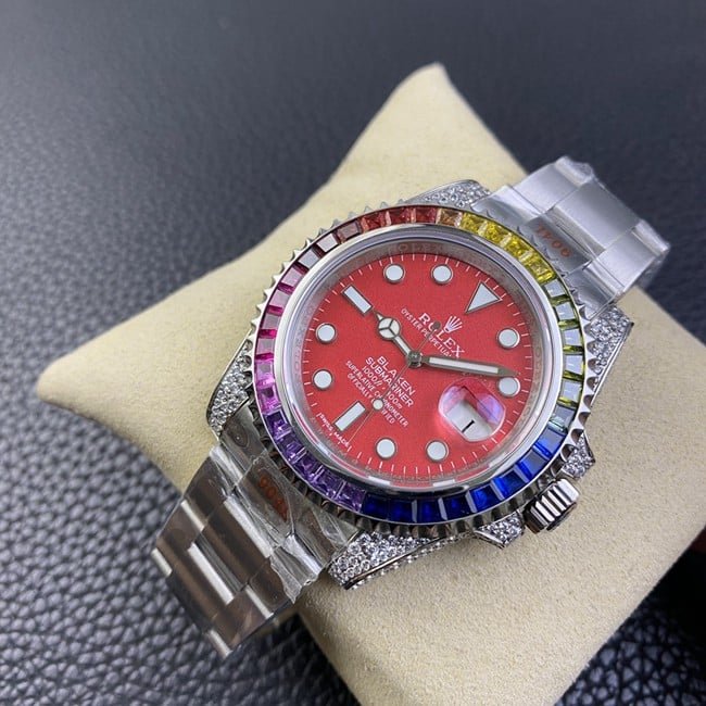 Rolextop-tier replica fully automatic movementSubmariner series red plate steel bracelet watch front view