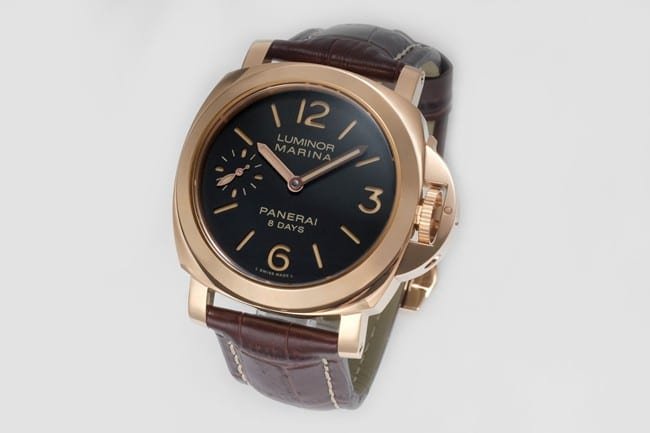 Paneraitop-tier replica manual winding mechanical men's black dial brown belt watch front view