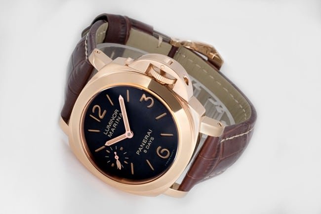 Paneraitop-tier replica manual winding mechanical men's black dial brown belt watch front view