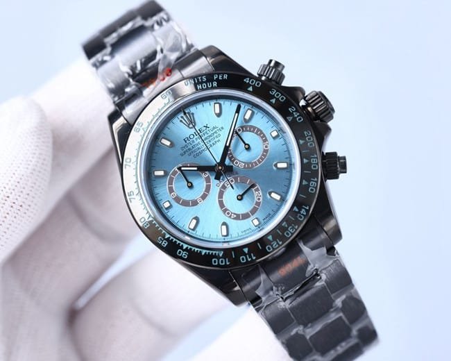 Rolextop-tier replica automatic multifunctional carbon black Di men's blue dialsteel bracelet mechanical watch front view