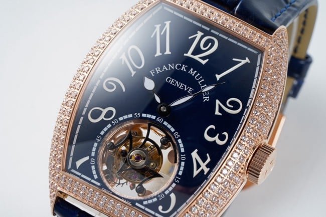 ABF factory top-tier replica Frank Muller replica watch men's blue dial blue belt manual winding leather strap front view