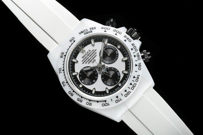 TW factory top-tier replicaRolex watch Daytona series fully automatic movement black dial white rubber strap front view