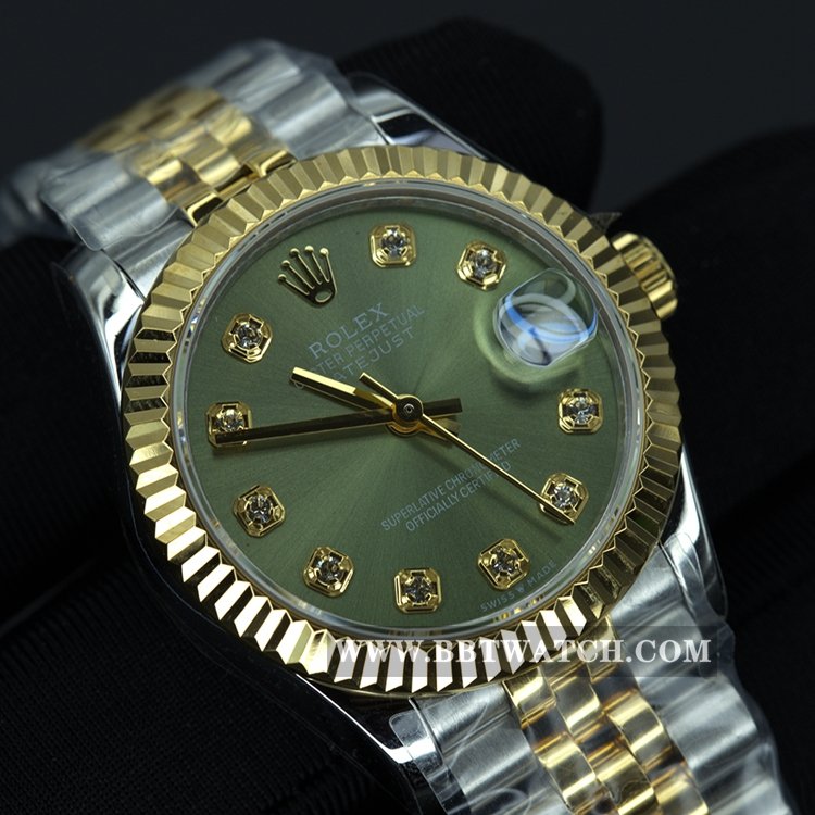 WFRolexreplica women's watch Datejust 28mm gold green dial mechanical water resistance watch front view