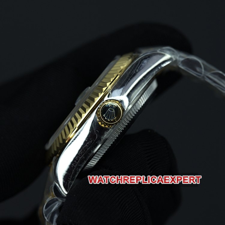 WFRolexreplica women's watch Datejust 28mm gold green dial mechanical water resistance watch side view