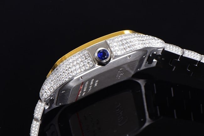 top-tier replicaCartiersuper clone men's gold plate steel bracelet Santos series Gypsophila full automatic movement watch side view