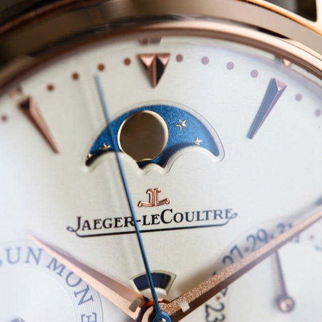 TW factory Jaeger-LeCoultremoon phase watch three major complex function master series fully automatic movement men's white dial brown belt watch top-tier replicaleather strapdetail shots