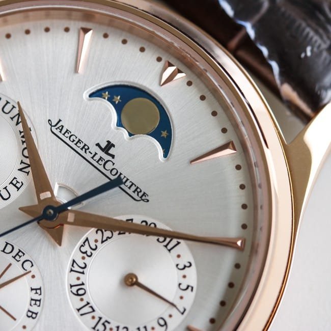 TW factory Jaeger-LeCoultremoon phase watch three major complex function master series fully automatic movement men's white dial brown belt watch top-tier replicaleather strapdetail shots