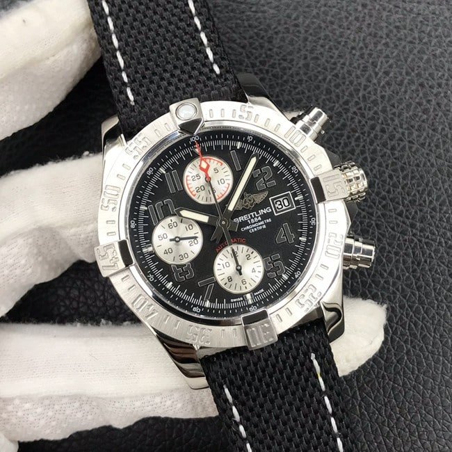 top-tier replicaBreitlingsuper clone watch fully automatic movement nylon strap men's black dial Avengers series front view